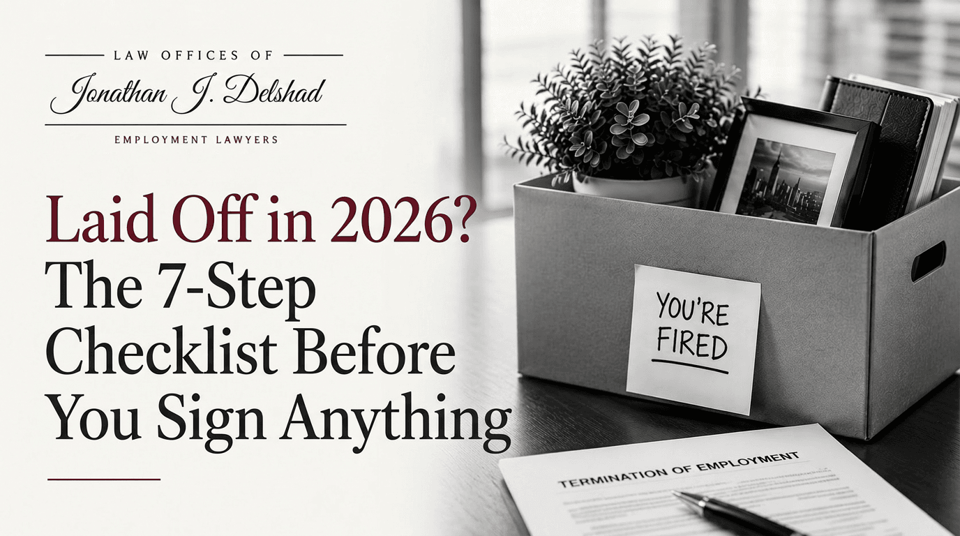 Laid Off in 2026? The 7-Step Checklist Before You Sign Anything — Law Offices of Jonathan J. Delshad